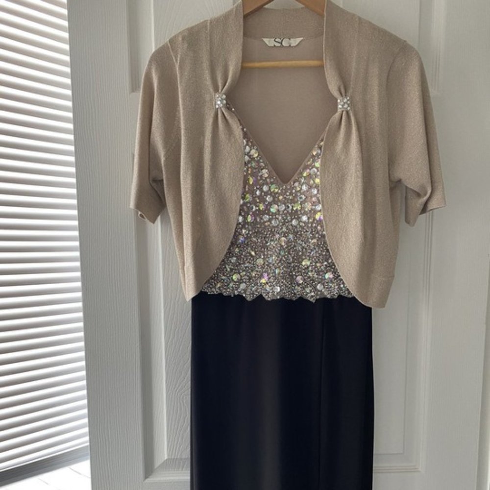 Laura 2-Piece Full length sequined dress Size 8, with  matching cover up.